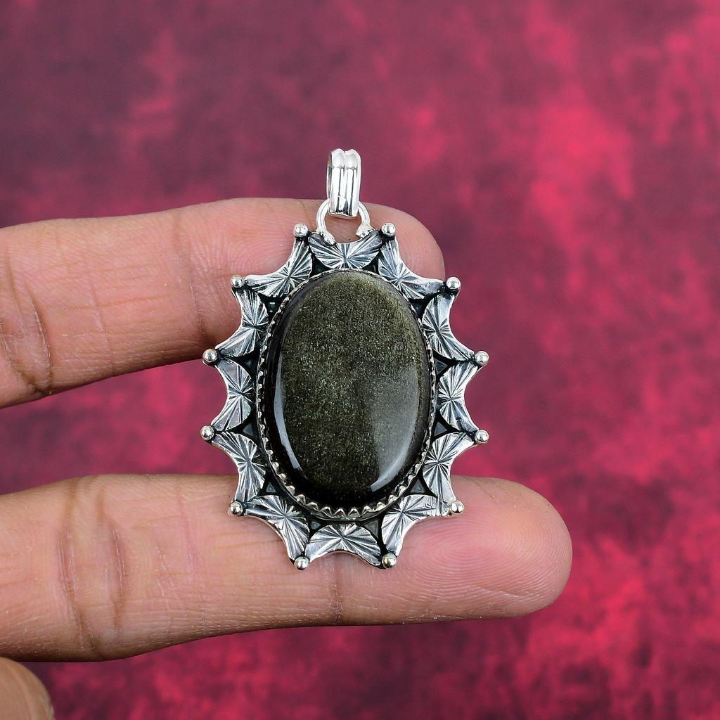 Подвеска из цельного серебра 925 пробы с золотым блеском и обсидианом, ювелирные изделия с подвеской из драгоценных камней ручной работы, подарки для жены, абсолютно новый кулон