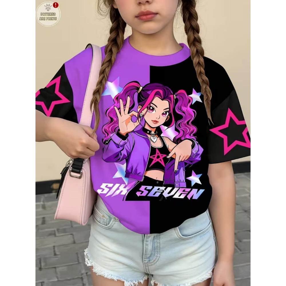 Kids T-shirt Cartoon Print T-shirt Fashion Casual Short Sleeve Tees Summer Girl Tees Tops Clothing