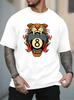 Unisex White Crew Neck Tee Traditional Tattoo Style Leopard Head Flaming Eight Ball Retro Billiard Pool Art Casual Cotton Male Tops