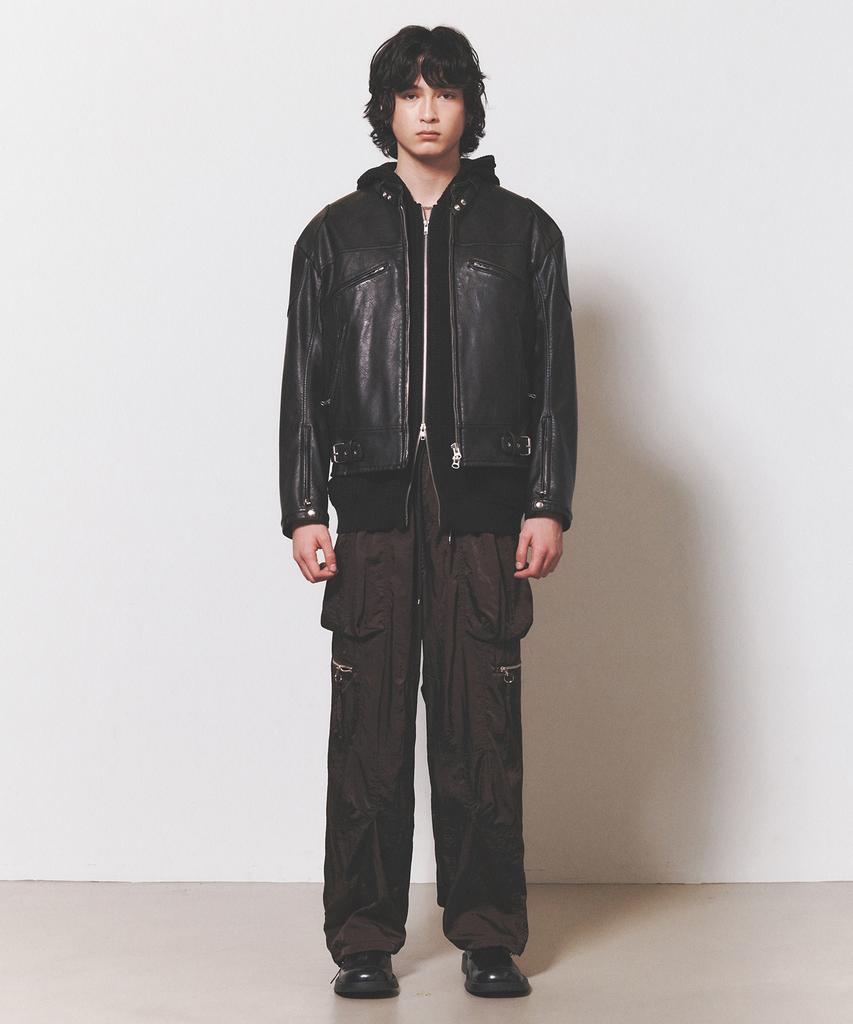 NUAKLE Unisex Cargo Pocket Wide Jogger Pants_Brown