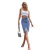 Женская джинсовая юбка-бодикон с разрезом на осень с высокой талией
