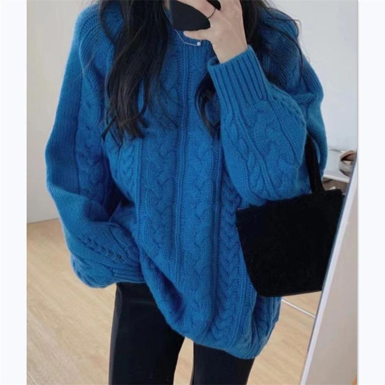 Ленивый ветровой свитер женский осень и зима новый средний и длинный вязаный свитер с круглым вырезом дизайн чувство свободного повседневная куртка