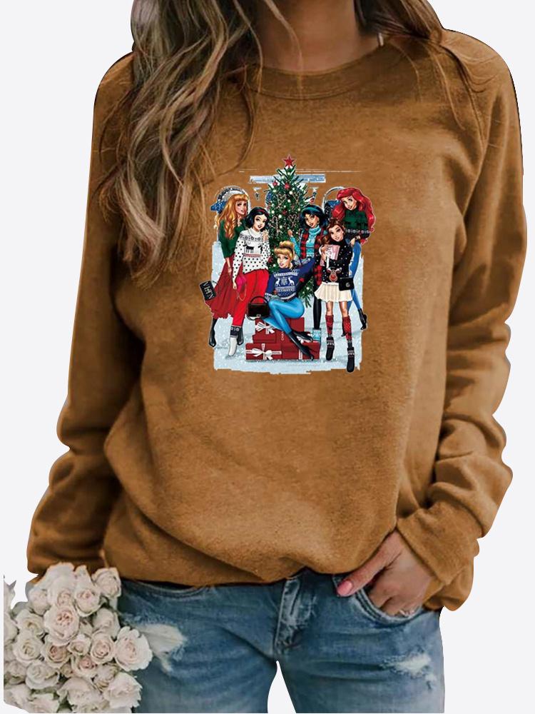 Spring and Autumn Women's Christmas Theme Printed Sweater Thickened Round Neck Long Sleeve Casual Sweatshirt Plus Size Top