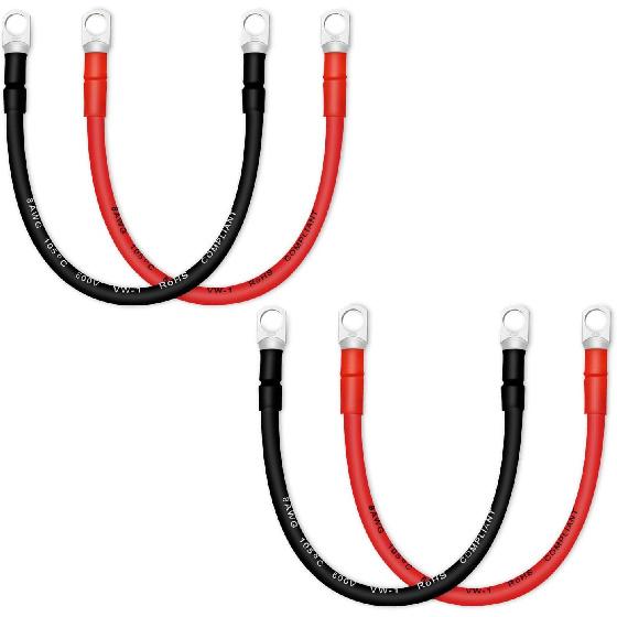 4 AWG Battery Cables with 3/8 inch Copper Terminals(2PCS 1FT)