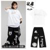 Kids Hip Hop Dance Outfit Set - White Sparkle Short Sleeve Top Black Reflective Print Pants Boys Girls Performance Streetwear