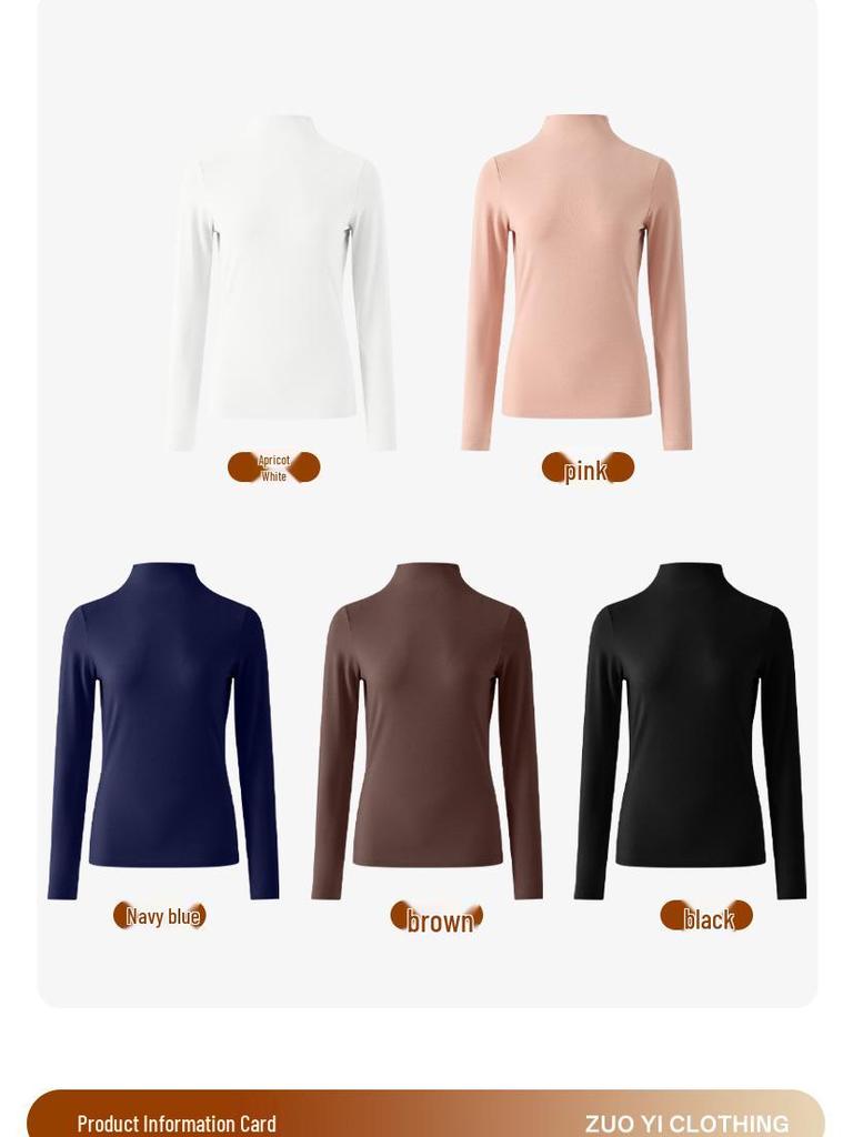 Women's High Neck Wool Long Sleeve Base Layer Top for Fall/Winter