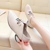 Microfiber Leather Shoes Woman Mid Heels Women Casual Shoe Korea Style Block Heel Slip On Footware for Office Lady Beige BLACK