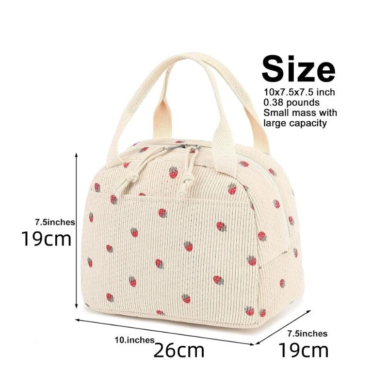 Сумка для ланча из вельвета с принтом клубники, термоизоляционная сумка для хранения ланч-боксов, сумка-холодильник для детей и школьников, сумка для пикника
