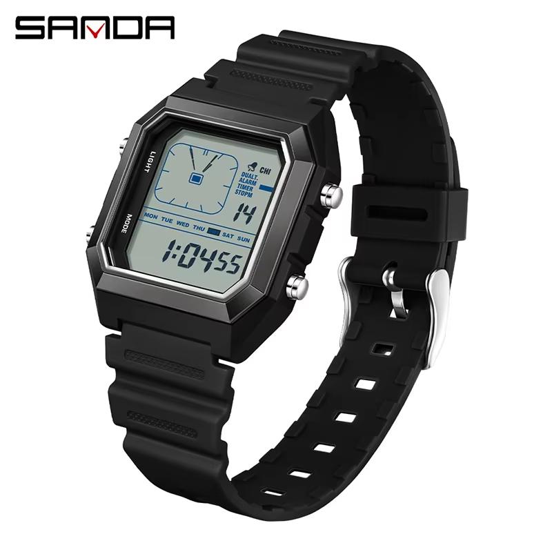 SANDA 6307 Новые мужские цифровые многофункциональные часы с подсветкой, таймером, календарем, для активного отдыха, водонепроницаемые, студенческие, электронные часы Reloj
