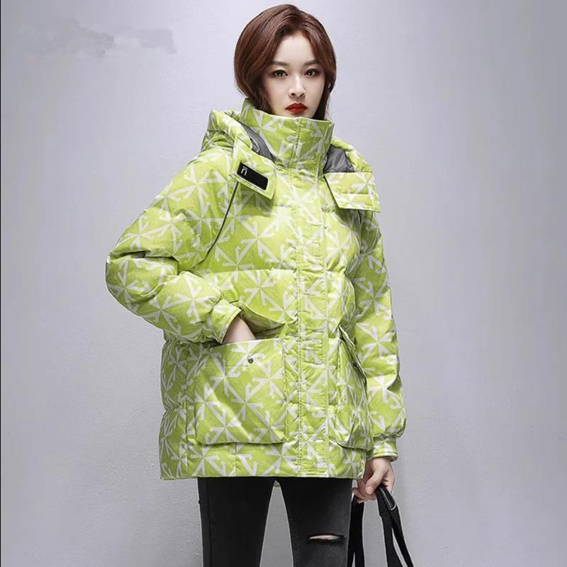 Mid Length Down Cotton Jacket for Women's Winter New Fashionable Standing Collar Hooded Winter Clothing
