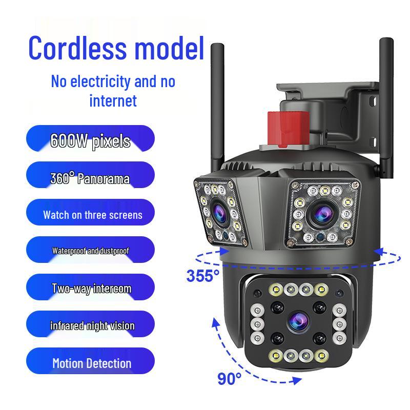 360° Outdoor Waterproof Camera with 6MP and Three Lenses for Home Surveillance