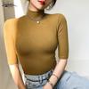 Fashion Basic Cotton Turtleneck T-shirt All-match Short Sleeve T-shirts Female Casual Elasticity White Tee Shirt Woman Top 20398