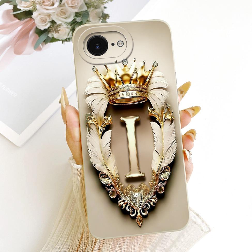 For iPhone 16e Case Cover Luxury A-Z Letters Fashion Crown 2D Painted Silicone Casing A3212 A3409 A3410 A3408