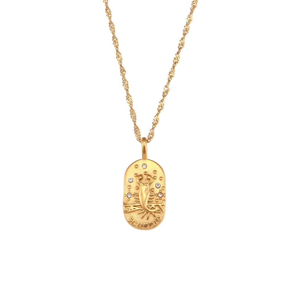 E.B.belle Trendy Personality Square Stainless steel Pendant Embossment 12 Constellation Sign PVD Gold-plating Necklace For Women