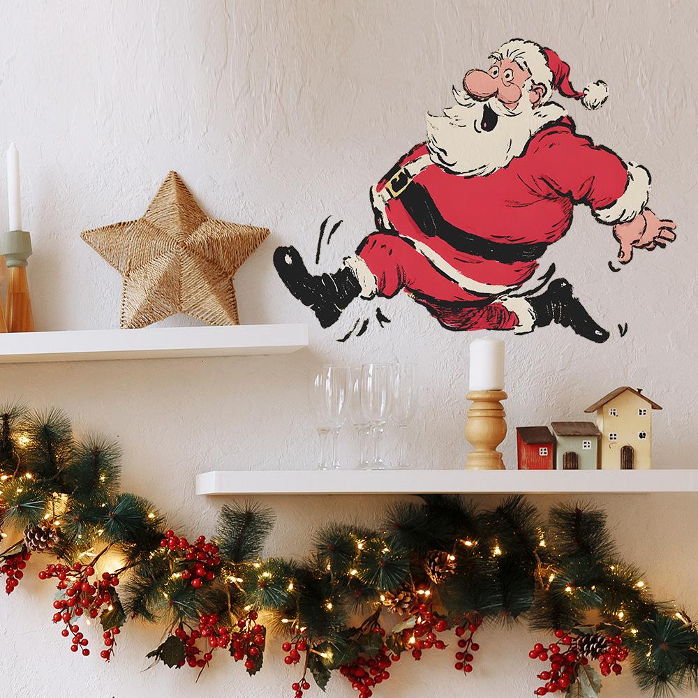 Персонализированный Бегущий Санта Клаус Рождественская Атмосфера Домашнее Украшение Наклейки на Стену