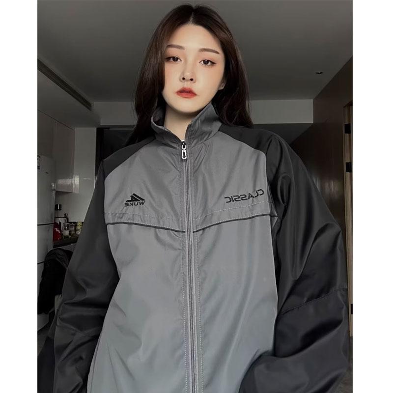 Винтажная куртка Y2k, женская ветровка большого размера в стиле Харадзюку, модная уличная одежда, повседневные куртки на молнии, корейский стиль, уличная одежда