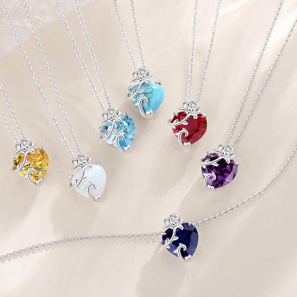 Ожерелье с камнем на 12 месяцев в полном мотиве из платинового серебра 925 пробы для рождественского подарка на день рождения в белом цвете, в комплект входят упаковочные материалы [AGVANA]