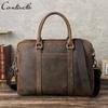 CONTACT'S Мужской портфель из натуральной кожи 14,2-дюймовая сумка для ноутбука, сумка-мессенджер для мужчин, винтажная деловая сумка Crazy Horse из кожи большой емкости