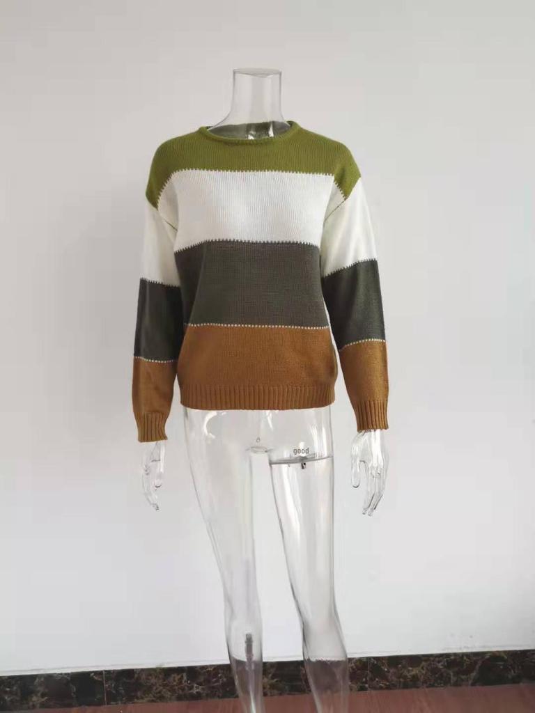 Европейский и американский повседневный полосатый свитер – женский вязаный свитер с длинными рукавами, круглый вырез, осень/зима 2019