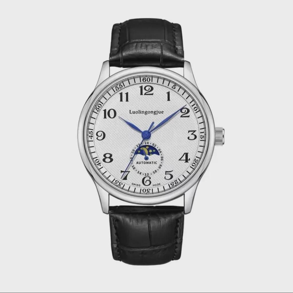 Duke of Lorraine 1984 Automatic Mechanical Moon Phase Skeleton Watch with Butterfly Clasp