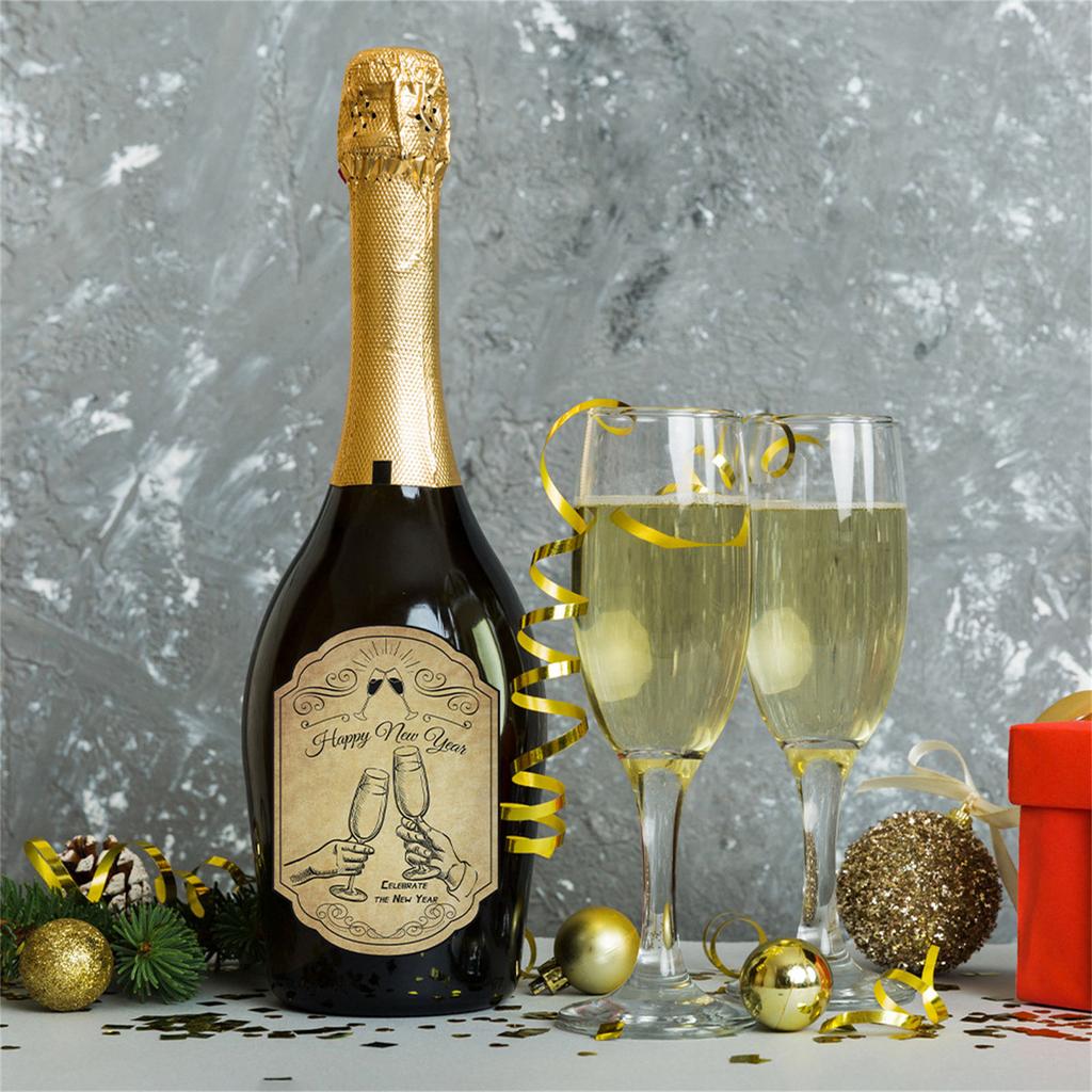 Set of 12 Wine Bottle Sticker for Display Vintage Happy New Year Bottle Self Adhesive Labels for Bar and Restaurants