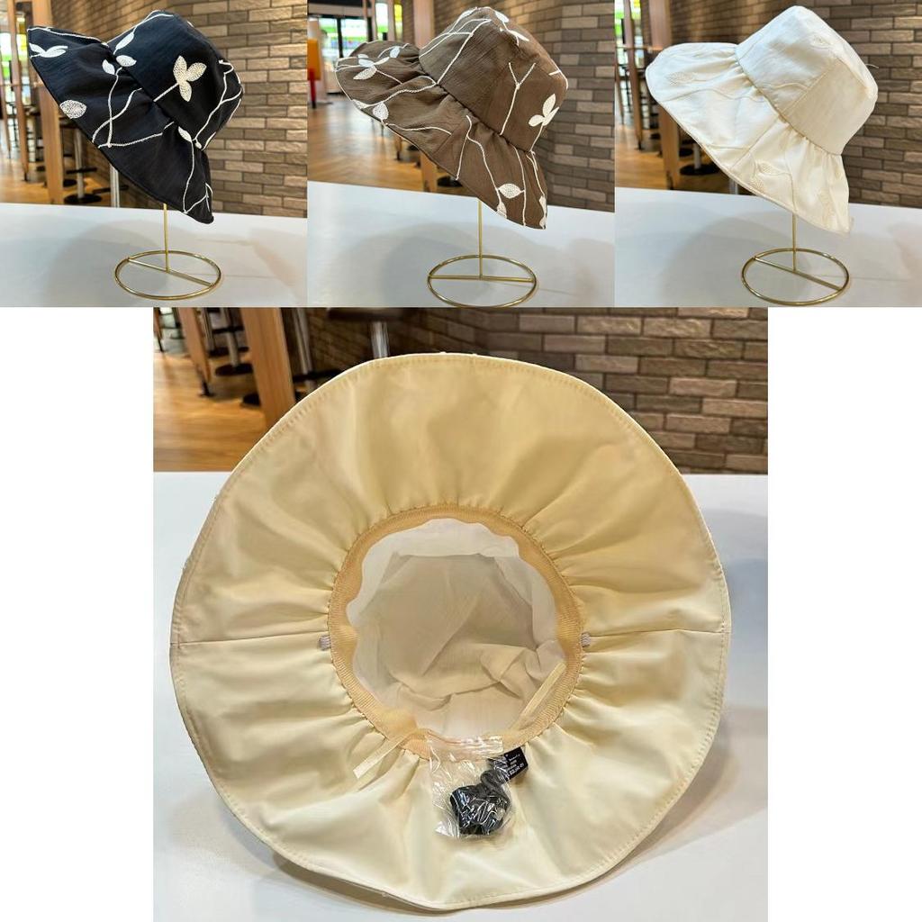 Корейская панама с узором из листьев для женщин, со складными широкими полями, в стиле ретро, регулируемого размера, защита от солнца