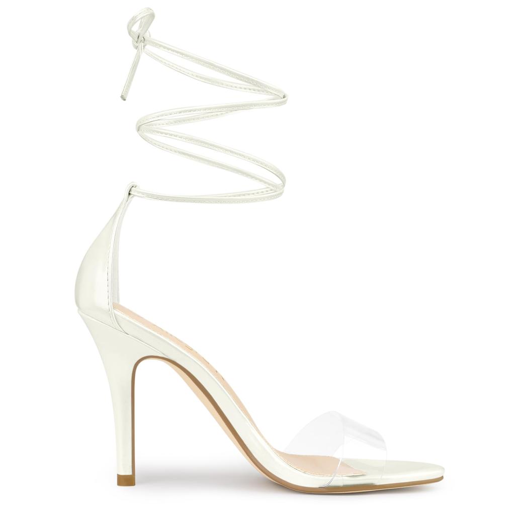 Allegra K Clear Strap Lace-Up Sandals with Stiletto Heels, White, Size 23.5cm