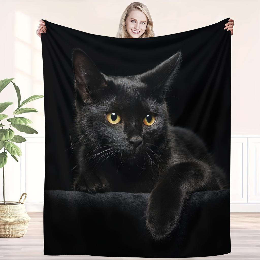 1pc Soft Flannel Black Cat & Dog Blanket – Cozy, All-Season, Fit Sofa/Bed/Office/Shawl/Leg Warmer/Camping, Gift for Pet Lovers