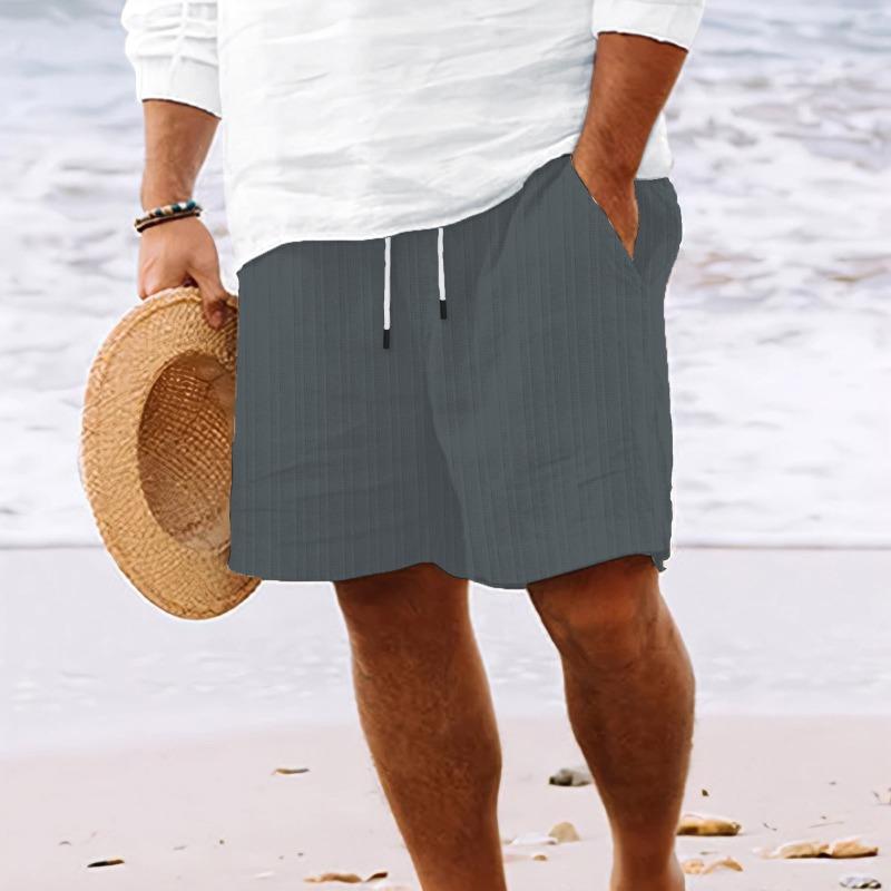 Cotton Linen Shorts with Multiple Pockets Drawstring Men's Striped Beach Pants Shorts Men’s
