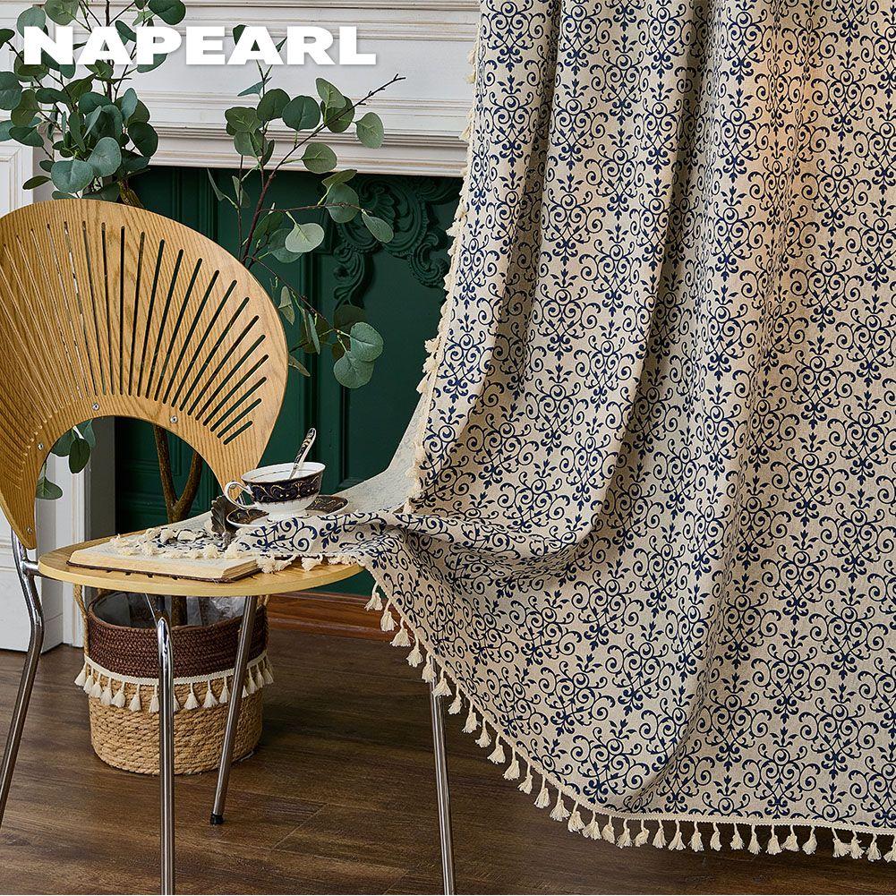 1 шт. NAPEARL ретро китайские классические синие и белые фарфоровые напечатанные полузатемняющие шторы для небольших окон балкона домашний декор