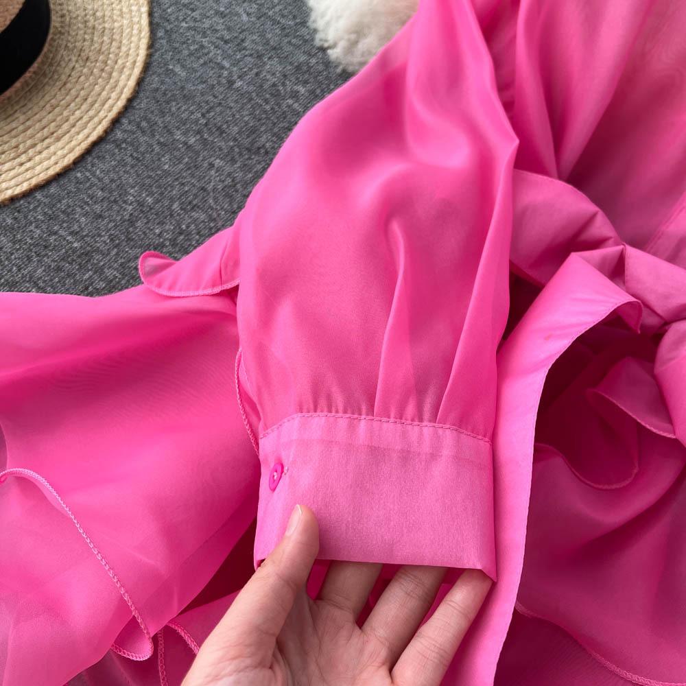 Chic Tops Women's Shirt Spring and Fall Ruffle Premium Bow Tie Blouse