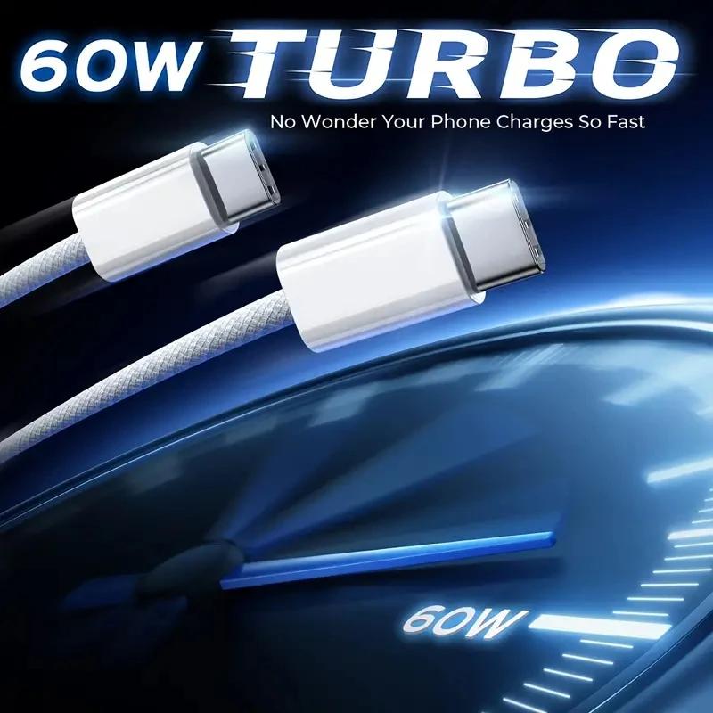 PD 60W USB C кабель для быстрой зарядки для iPhone 15 Pro Max Samsung S24 Ultra Weaving зарядный кабель для передачи данных Аксессуары