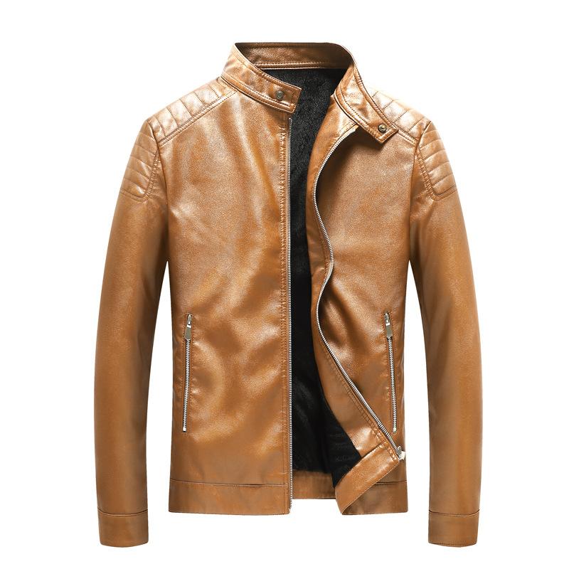 Plush Leather Jacket Men's PU Leather Jacket Men's Autumn and Winter Korean Style Trendy Stand-up Collar Motorcycle Jacket Casual Jacket