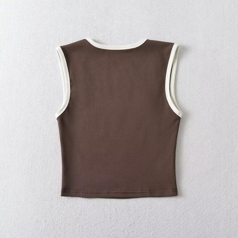 Woman Fashion Slim Solid Contrust Camis Casual Sleeveless Tanks Square Collar Crop Tops Clothing Streetwear Mujer 2024 Y2k