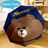 Custom Name Umbrella Happy Birthday Brown Bear Umbrella 8-Frame for Travel, Camping, Casual Lightweight Portable, Essential for Family Gifts