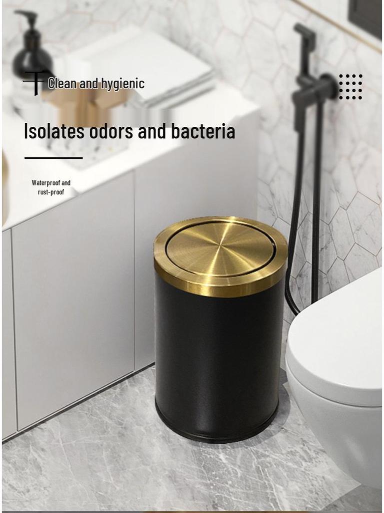 Мусорное ведро из нержавеющей стали с откидной крышкой для дома и кухни, дизайн в стиле легкой роскоши для ванной комнаты и гостиной.