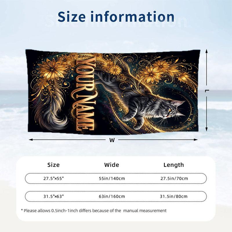 Cat Theme Beach Towel Personalized Custom Name & Text Soft Quick Dry Beach Towel for Swimming Travel