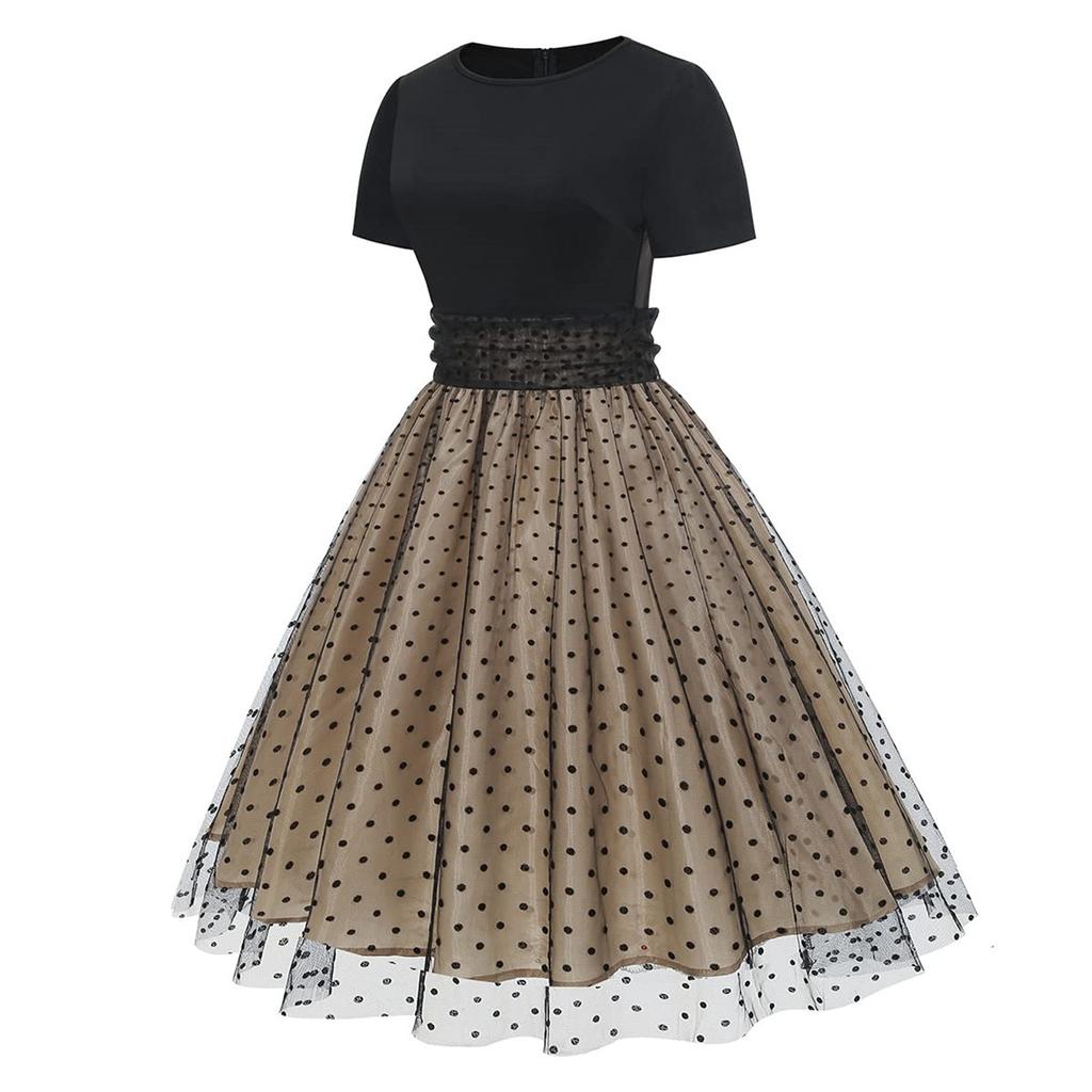 Платья в стиле рокабилли, женское сетчатое платье из тюля в горошек в стиле 50-х годов, летнее коктейльное платье в стиле свинг