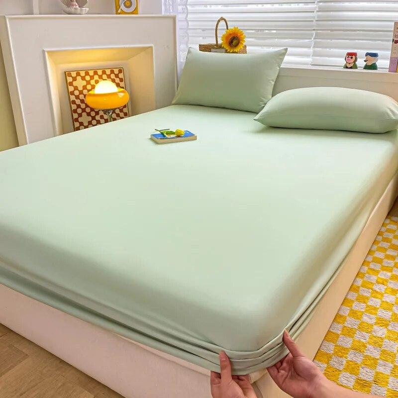 Washed Cotton Fitted Sheet Non Slip Durable Mattress Cover for Home Bedroom Solid Color Bed Cover 140/160/200cm Soft Bedspreads