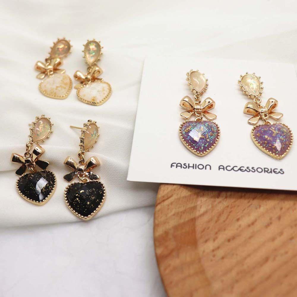 Korean Style Party Resin Accessories Dangle Bowknot Peach Heart Jewelry Stud Earrings Drop Earrings