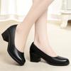 Autumn Women's High Heels Daily 5cm Square Heel Pumps Office Lady Black Leather Shoes Comfortable Soft Sole Slip-on Women Shoes