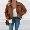 Women's Retro Brown Corduroy Jacket - 2024 Autumn/Winter European & American Style Cardigan with Pockets