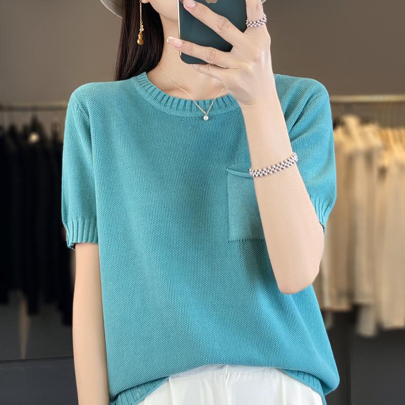 DAFIFY Женские модные повседневные летние весенние однотонные блузки и рубашки с короткими рукавами и круглым вырезом с принтом