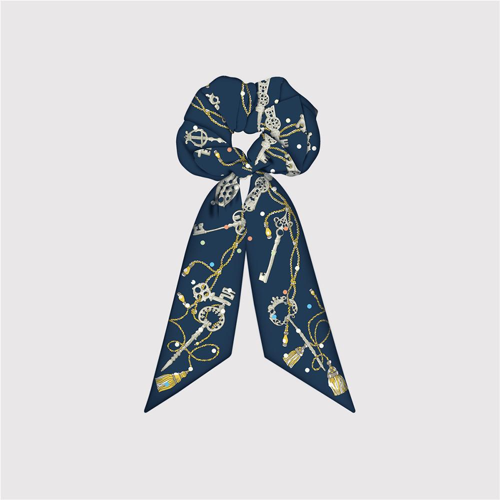 Большие резинки для волос из натурального шелка, резинки, завязки для волос, с принтом цепочки, эластичные резинки для волос, для хвостика, женские, элегантные, аксессуар для волос в виде шарфа