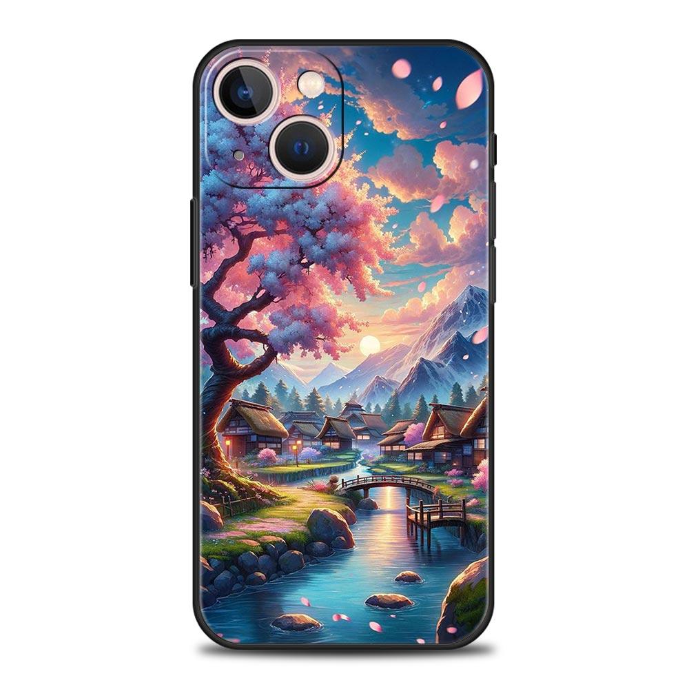Розовый чехол с цветами сакуры на весну для iPhone 17 16 15 Pro Max 11 12 13 14 7 8 Plus SE 2020 X XR XS Мягкий черный