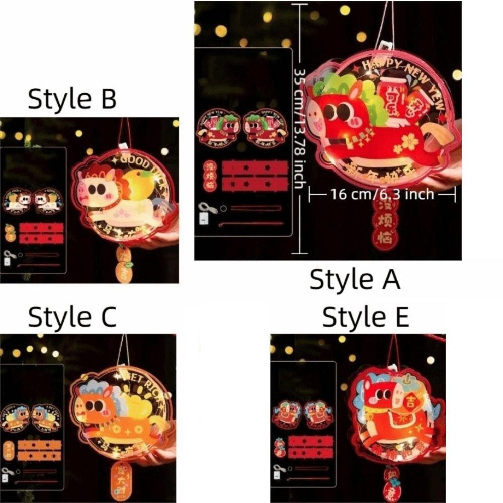 Cartoon Pony Pattern Lantern Glowing DIY Material Bag Spring Festival Lantern Handmade Portable Horse Lantern