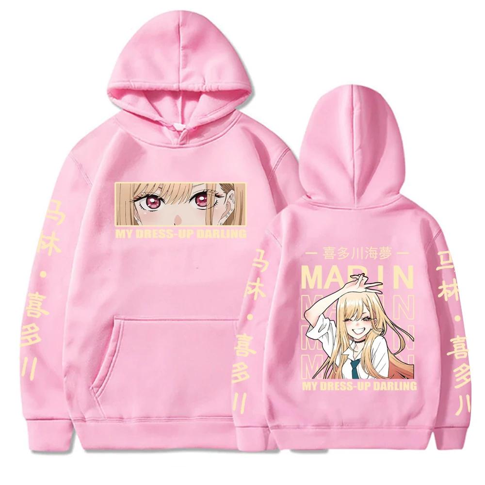 Худи с принтом Marin Kitagawa из аниме My Dress-Up Darling, двусторонний свитшот с изображением девушки-аниме, японский персонаж, текст, повседневный, для отаку, уличная одежда, подарок фанатам, пуловер