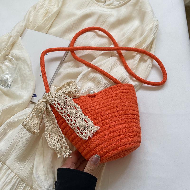 Простая полосатая сумка через плечо с плетением из веревки, милая сумка-ведро, сумка через плечо с лентой, пляжная сумка