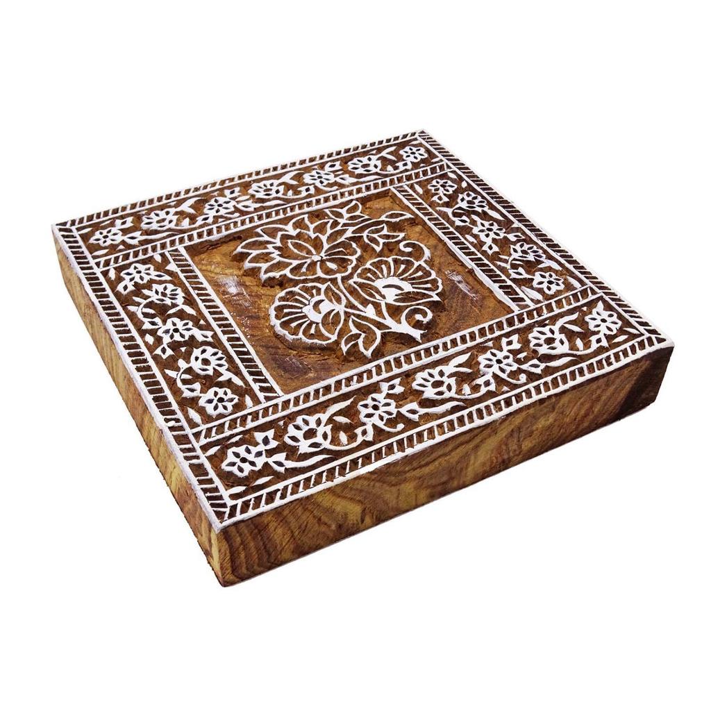 Коричневые индийские деревянные штампы с цветочным рисунком ручной работы на текстильной печати
