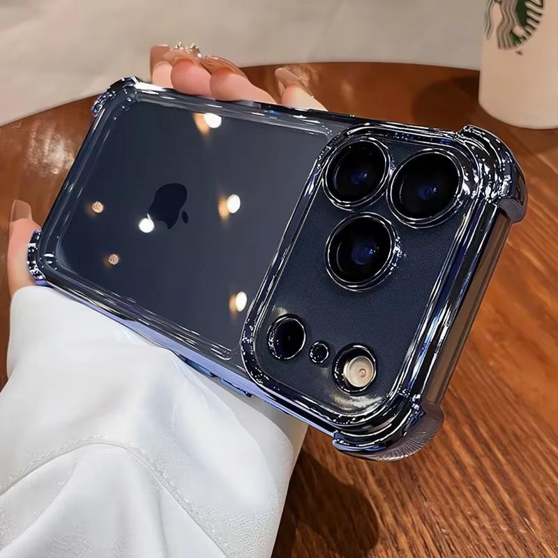 Электроplated Прозрачный Чехол Для Телефона Для iPhone 17 Air 16 e 15 14 13 12 11 Pro Max Plus Mini Полная Защита Объектива Подушка Безопасности Чехол